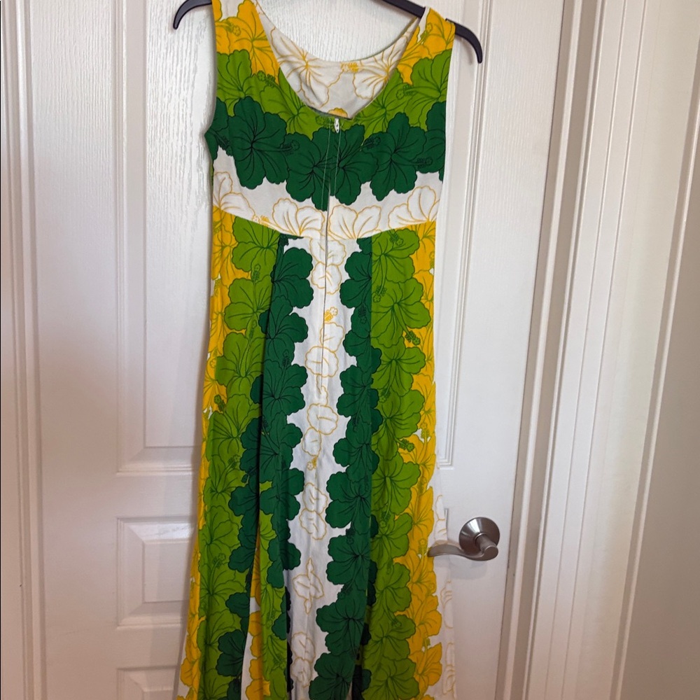 Maika Green and Yellow Floral Maxi Skirt Bark‎ cloth vintage made in Hawaii